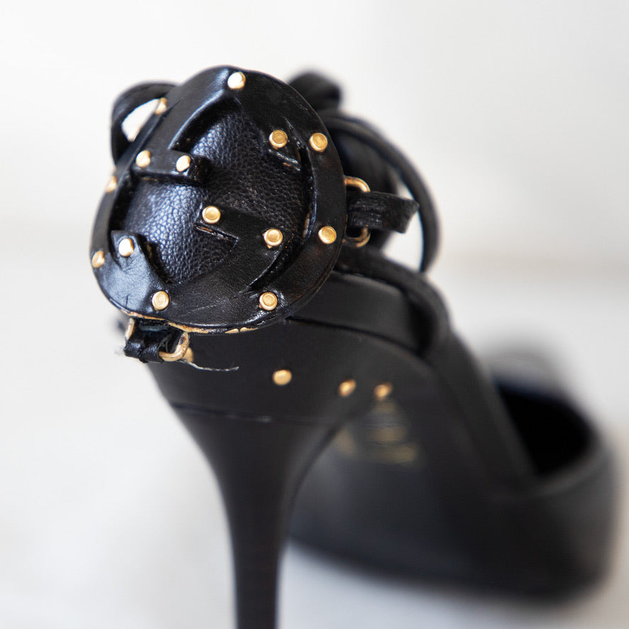 Gucci 'GG' Lace-Up Black Leather Pumps Icarus Vintage