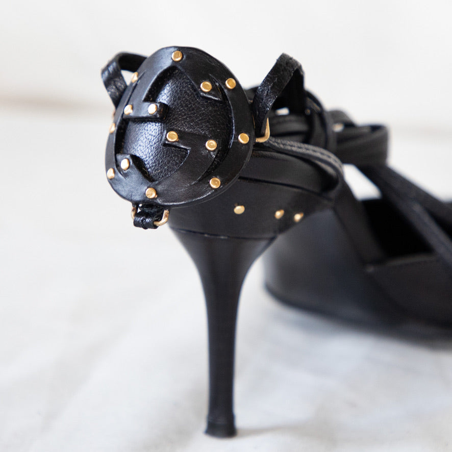 Gucci 'GG' Lace-Up Black Leather Pumps Icarus Vintage