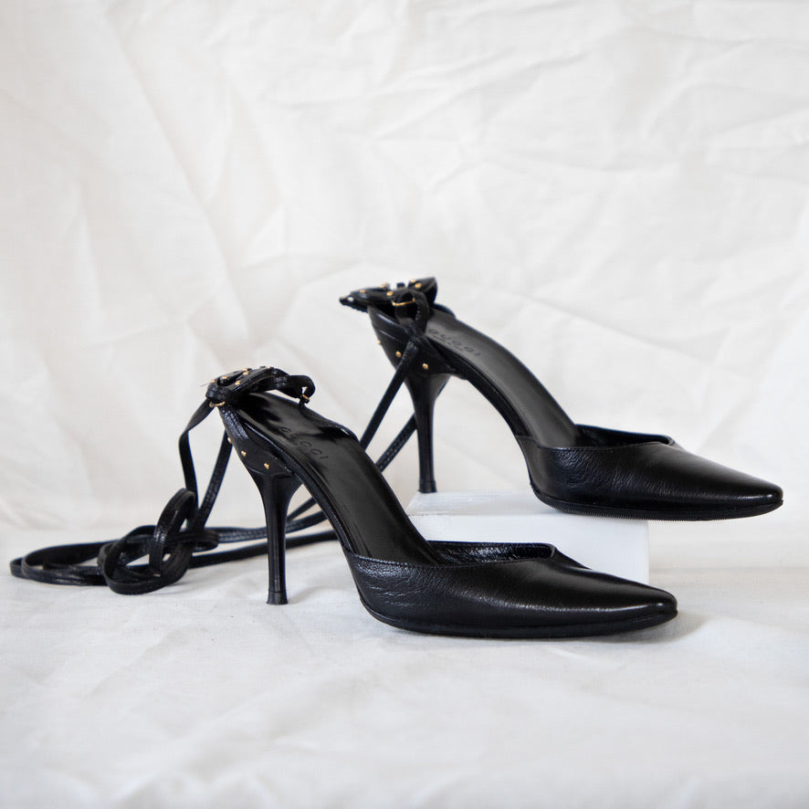 Gucci 'GG' Lace-Up Black Leather Pumps Icarus Vintage
