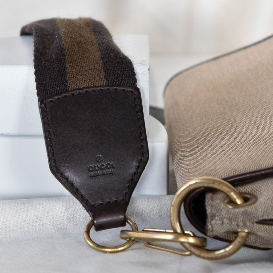 Gucci Tan Canvas Shoulder Bag Icarus Vintage