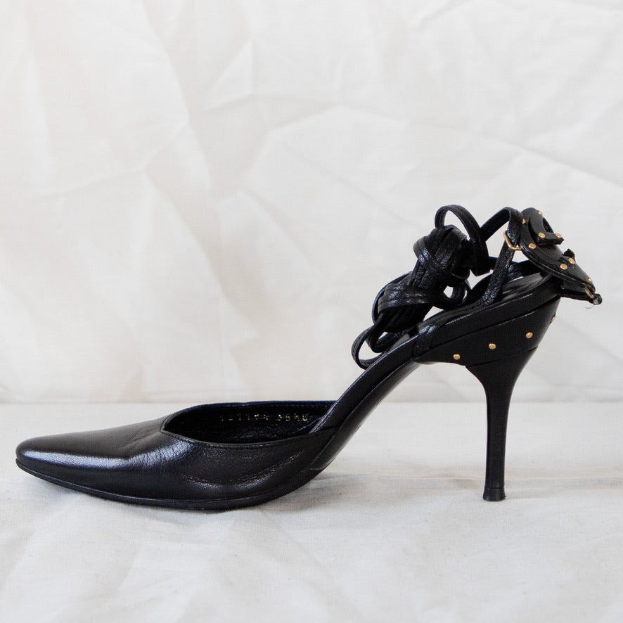 Gucci 'GG' Lace-Up Black Leather Pumps Icarus Vintage
