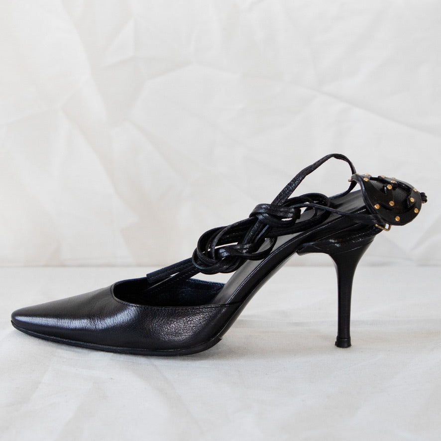 Gucci 'GG' Lace-Up Black Leather Pumps Icarus Vintage