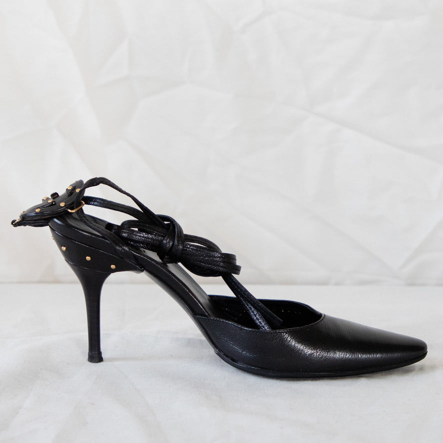 Gucci 'GG' Lace-Up Black Leather Pumps Icarus Vintage
