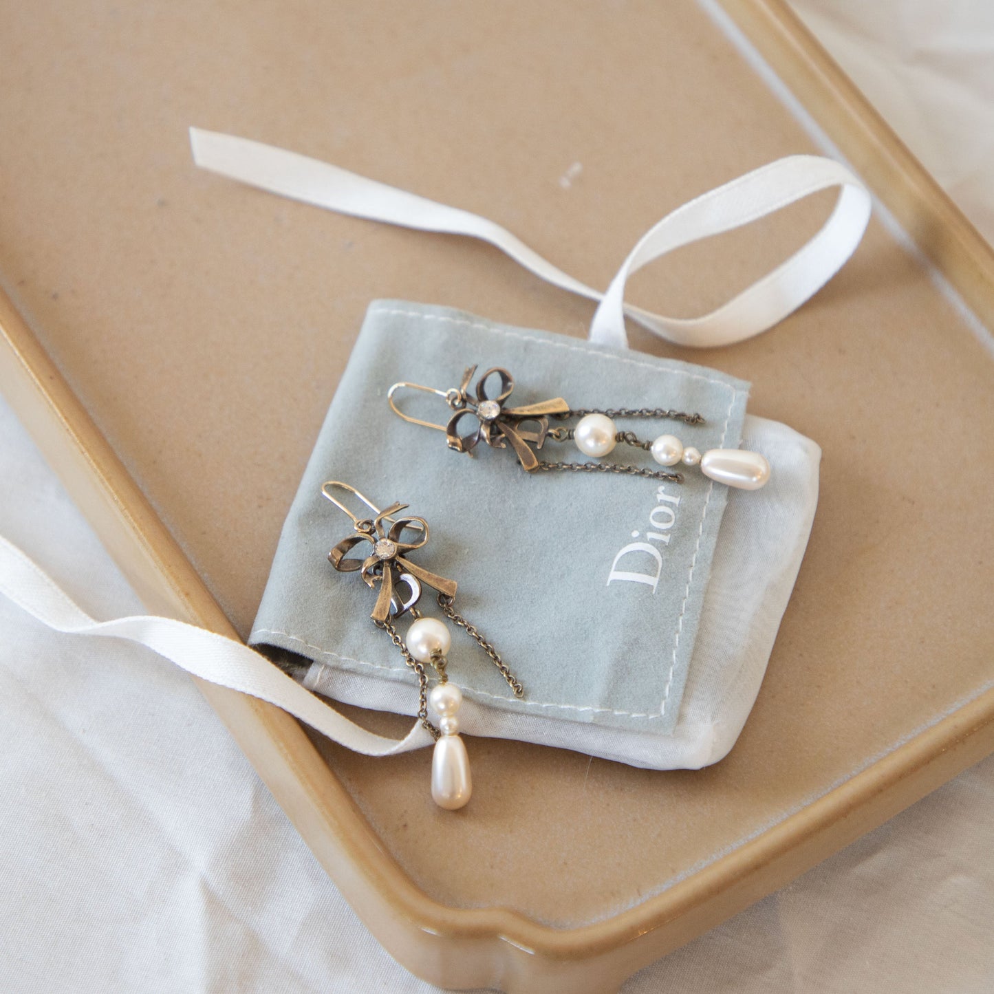 Dior Bow Pearl Earrings Icarus Vintage