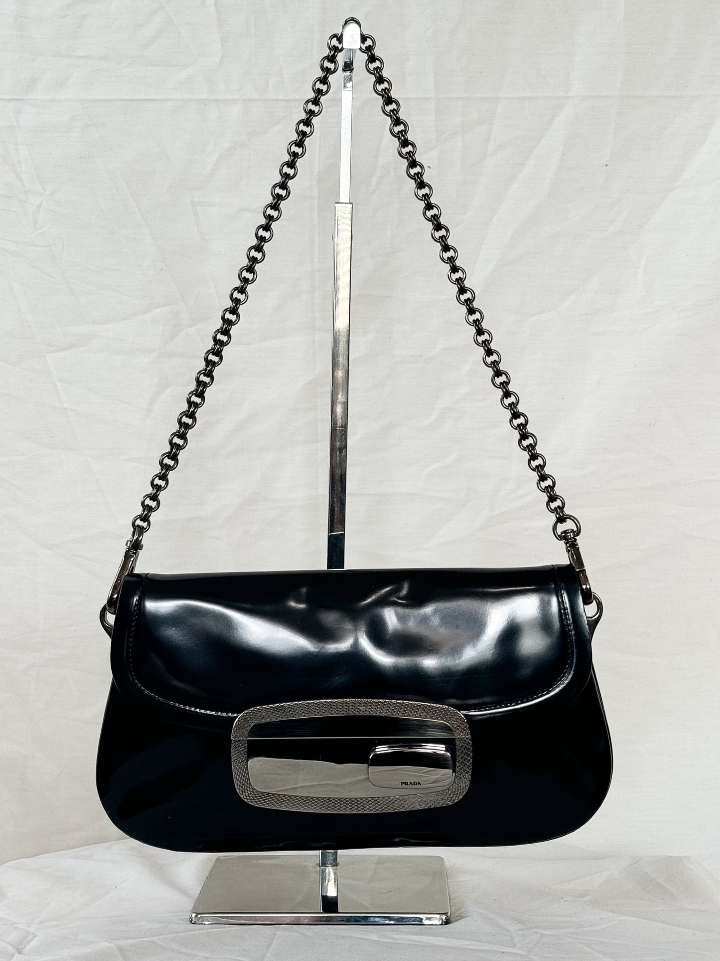 Prada Black Patent Chain Shoulder Bag Icarus Vintage