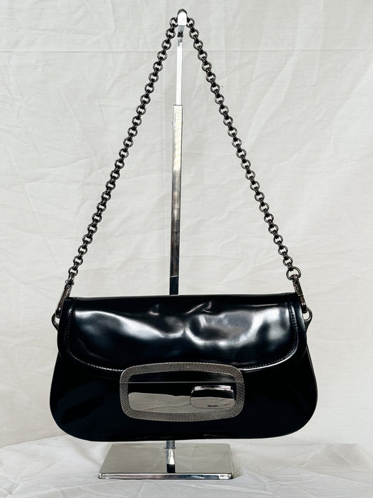 Prada Black Patent Chain Shoulder Bag  Icarus Vintage