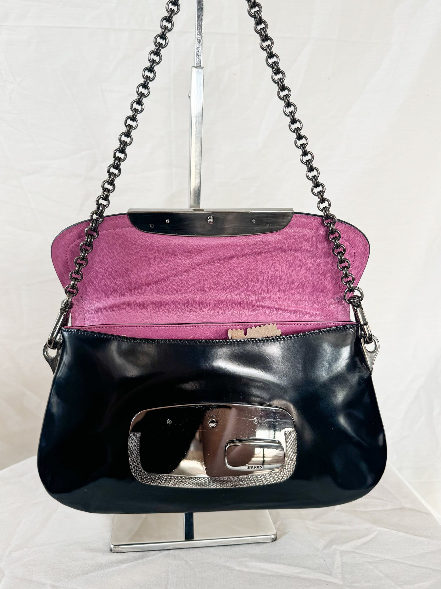 Prada Black Patent Chain Shoulder Bag Icarus Vintage