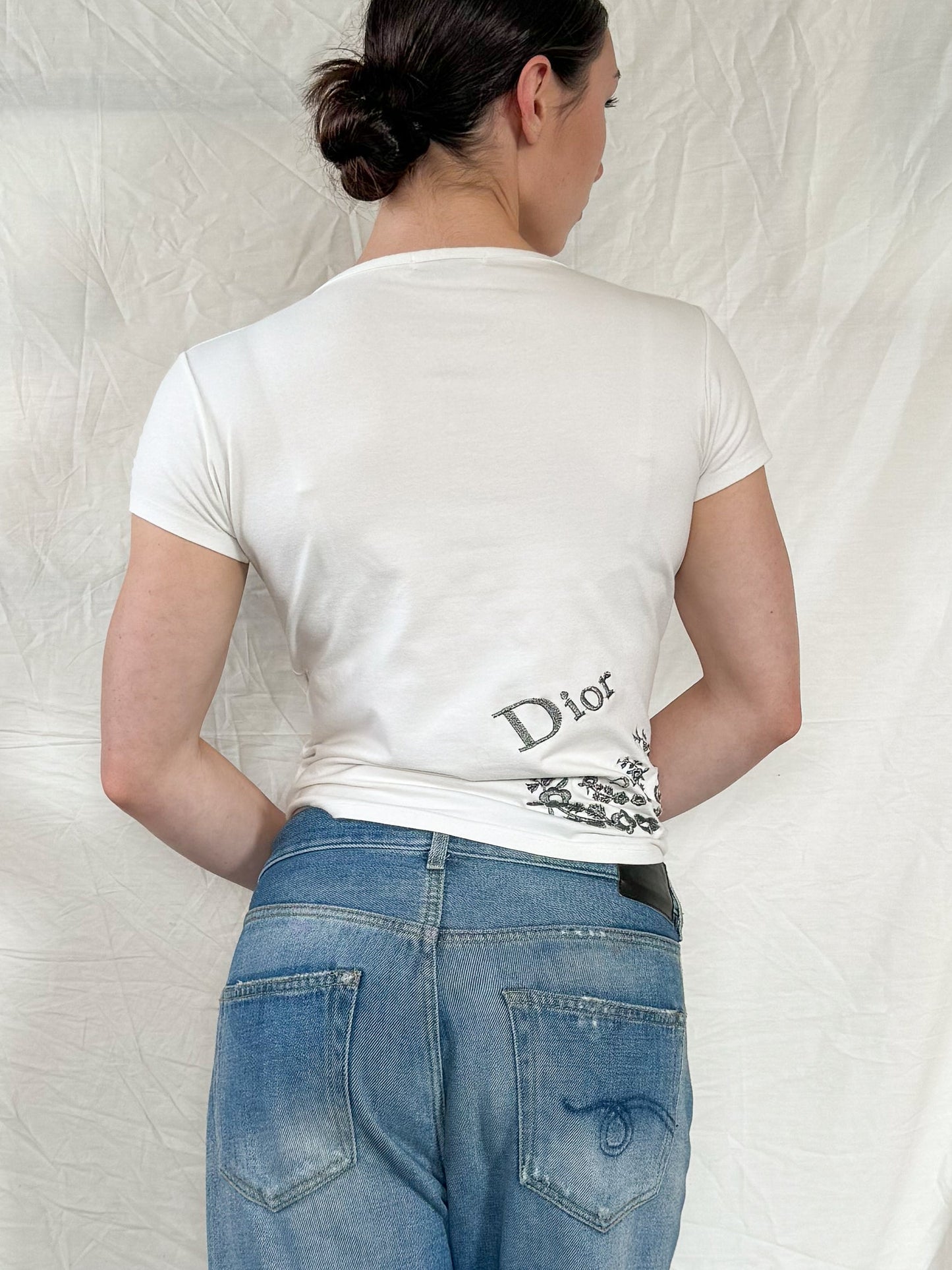 Christian Dior White Embroidered Tee Icarus Vintage