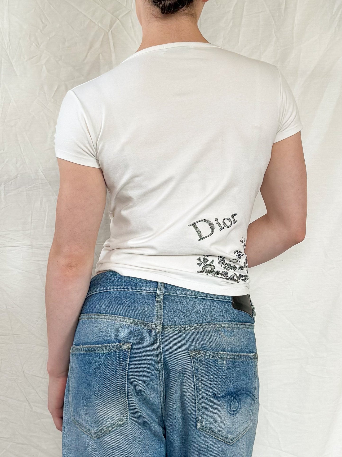Christian Dior White Embroidered Tee Icarus Vintage