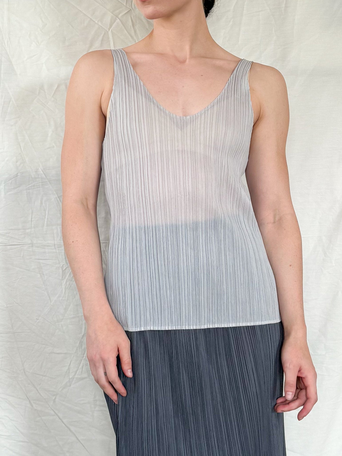 Issey Miyake Sheer Gray Pleated Tank Icarus Vintage