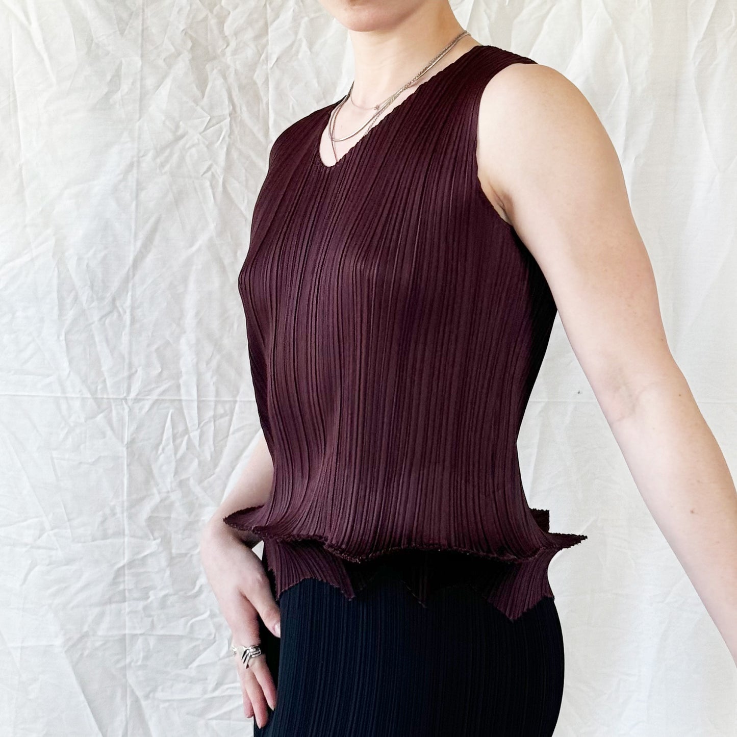 Issey Miyake Pleats Please Brown Zigzag Tank  Icarus Vintage