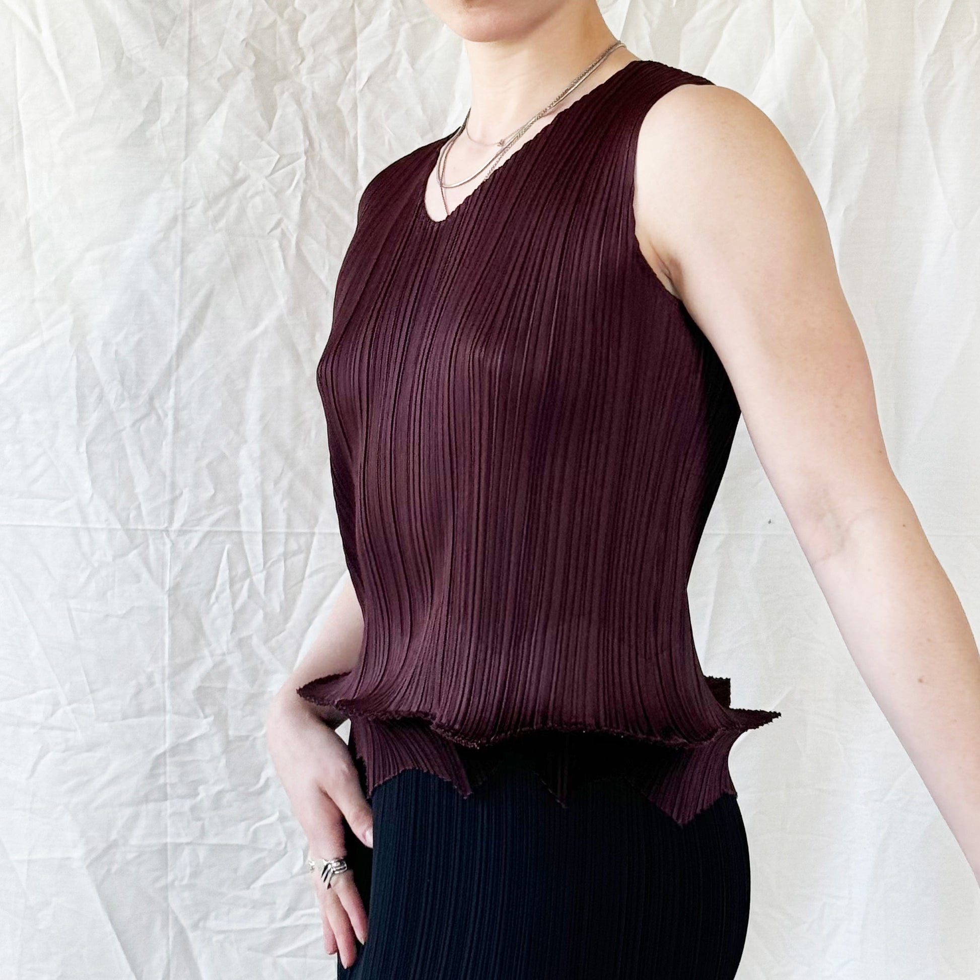 Issey Miyake Pleats Please Brown Zigzag Tank  Icarus Vintage