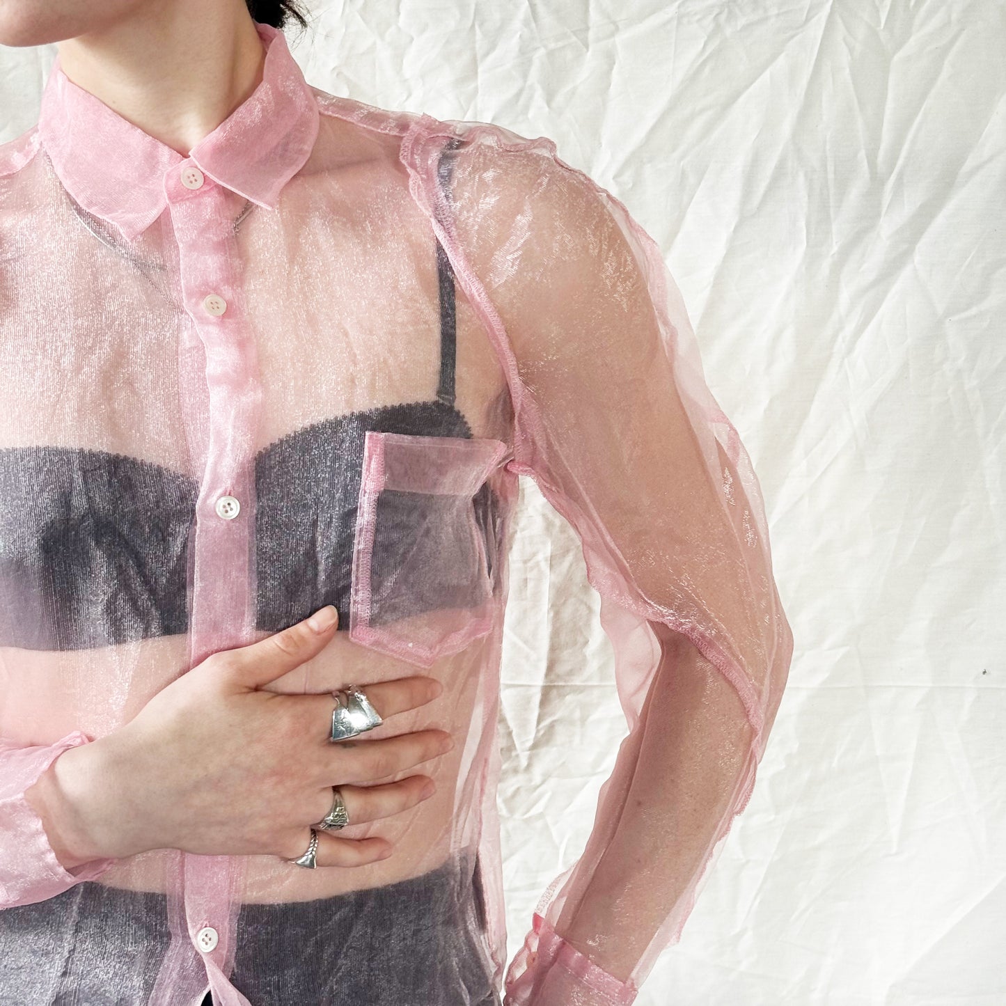 Comme Des Garçons FW 2003 Sheer Pink Button-Up Icarus Vintage