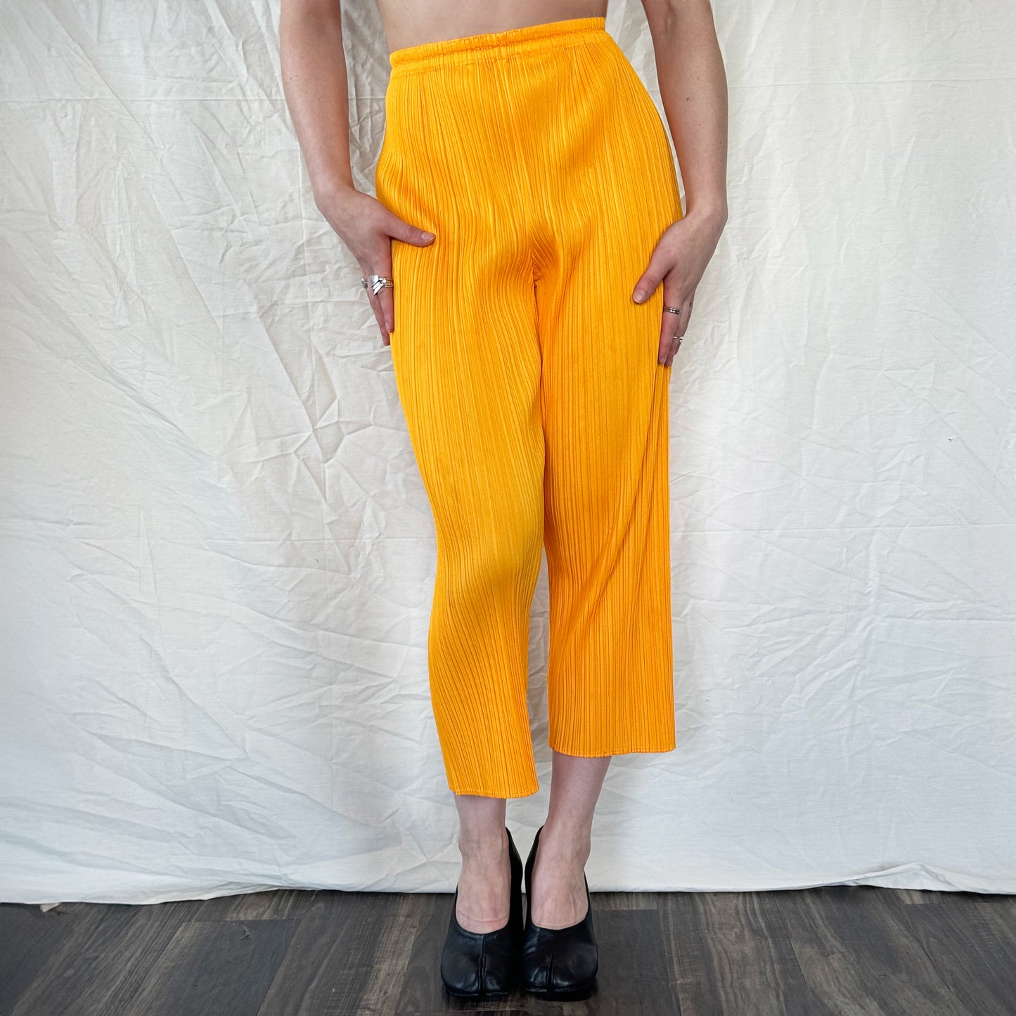Issey Miyake Pleats Please Yellow Cropped Trousers Icarus Vintage