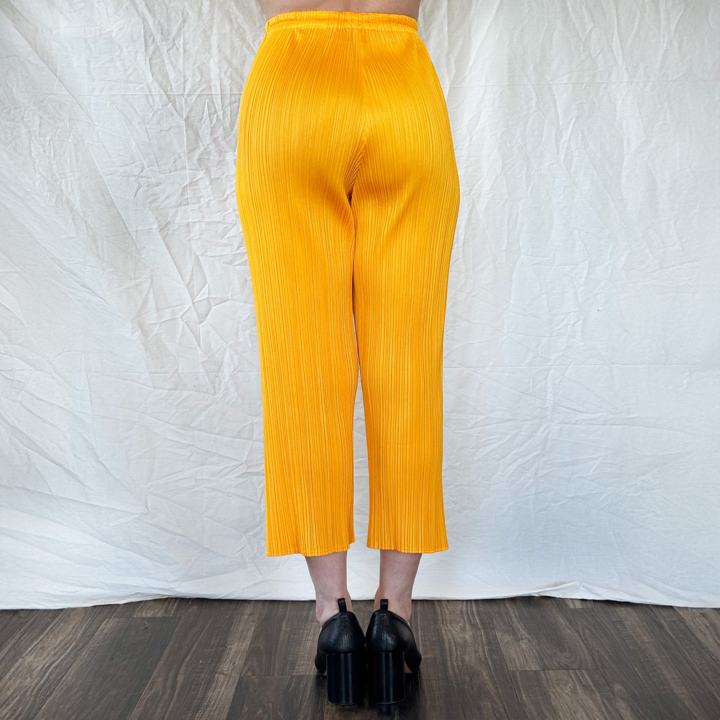 Issey Miyake Pleats Please Yellow Cropped Trousers Icarus Vintage