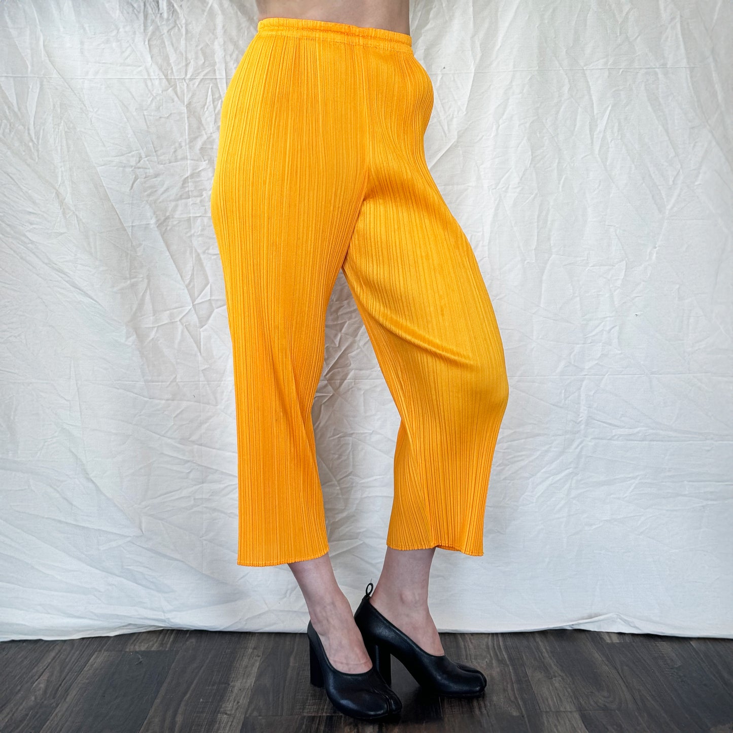 Issey Miyake Pleats Please Yellow Cropped Trousers Icarus Vintage