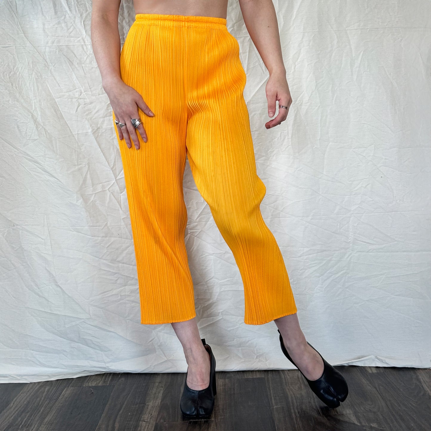 Issey Miyake Pleats Please Yellow Cropped Trousers Icarus Vintage