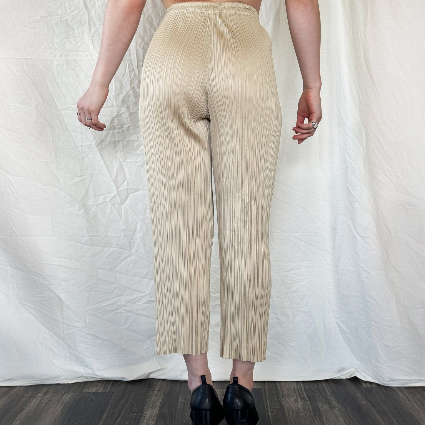 Issey Miyake Pleats Please Tan Cropped Trousers Icarus Vintage