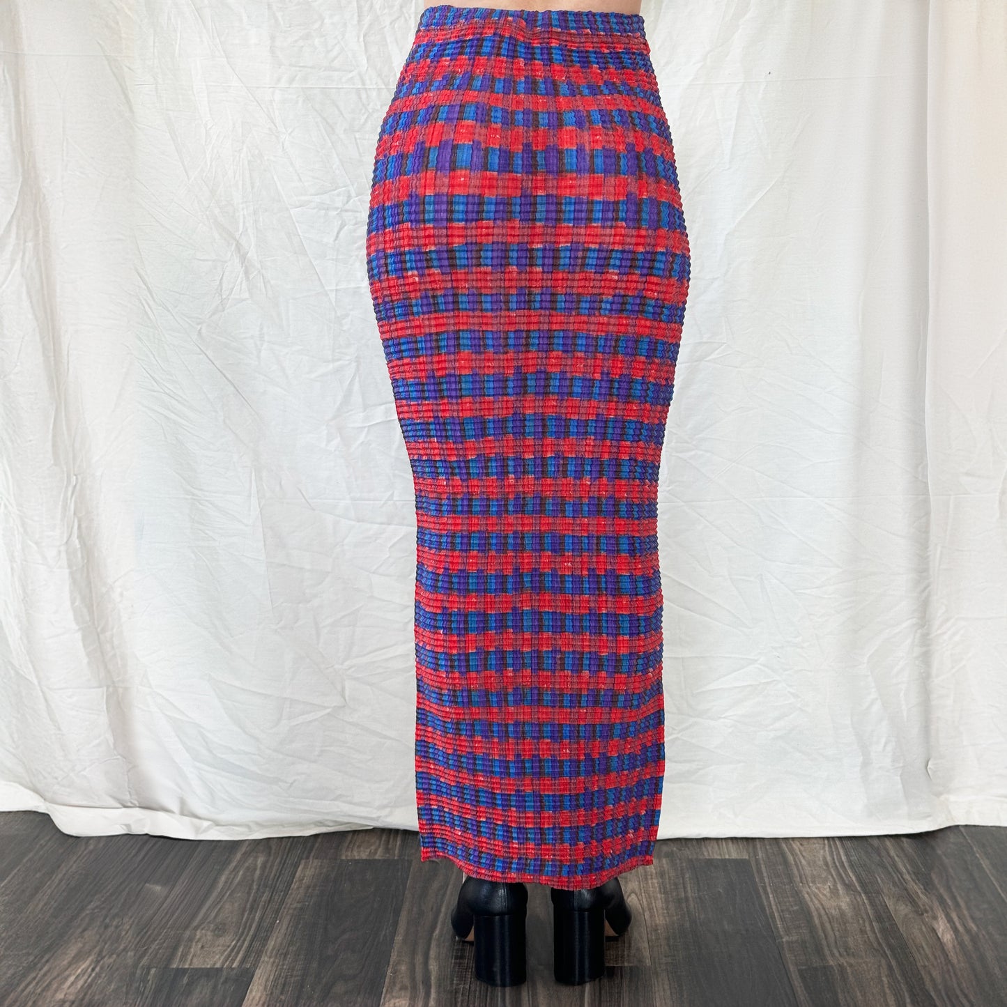 Issey Miyake Pleated Plaid Maxi Skirt Icarus Vintage