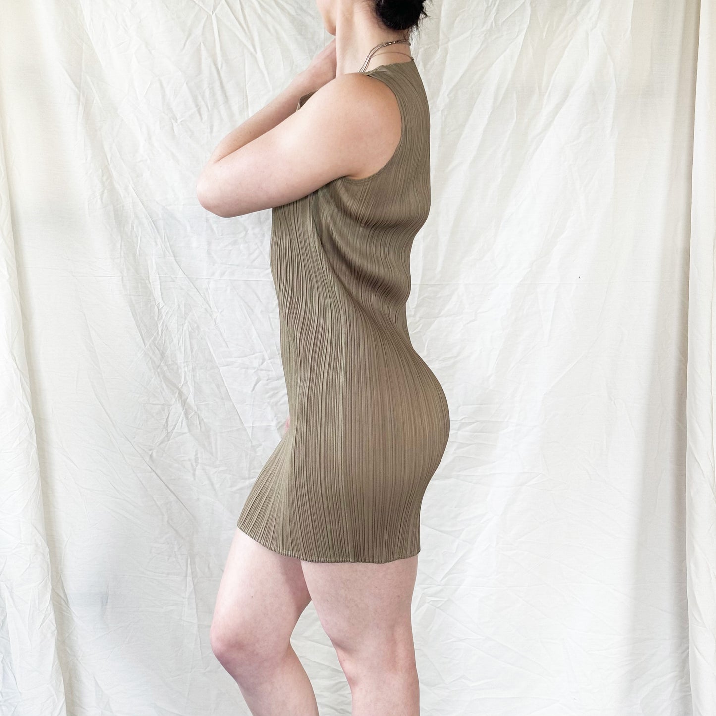 Issey Miyake Pleats Pleats Khaki Tank Dress Icarus Vintage