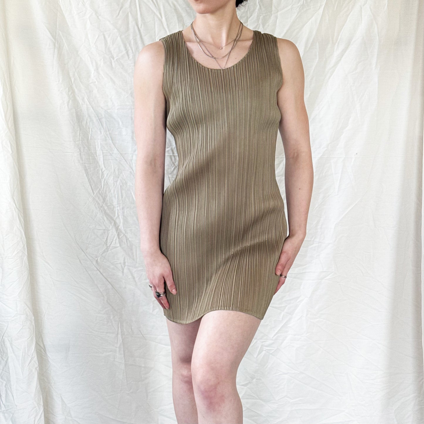 Issey Miyake Pleats Pleats Khaki Tank Dress Icarus Vintage