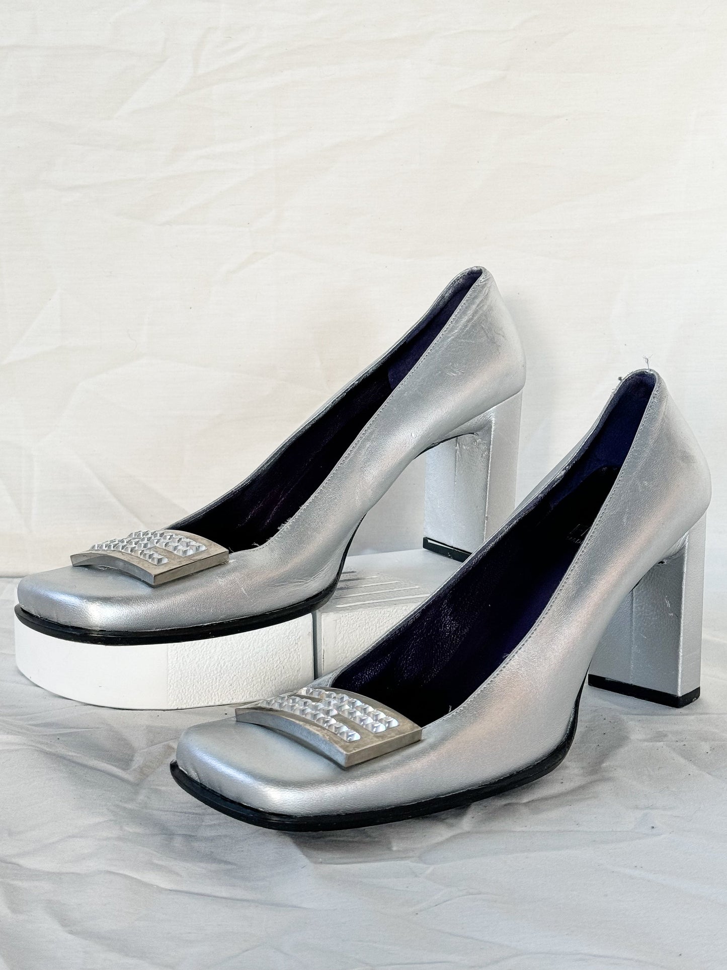 Fendi Silver 'FF' Crystal Pumps Icarus Vintage