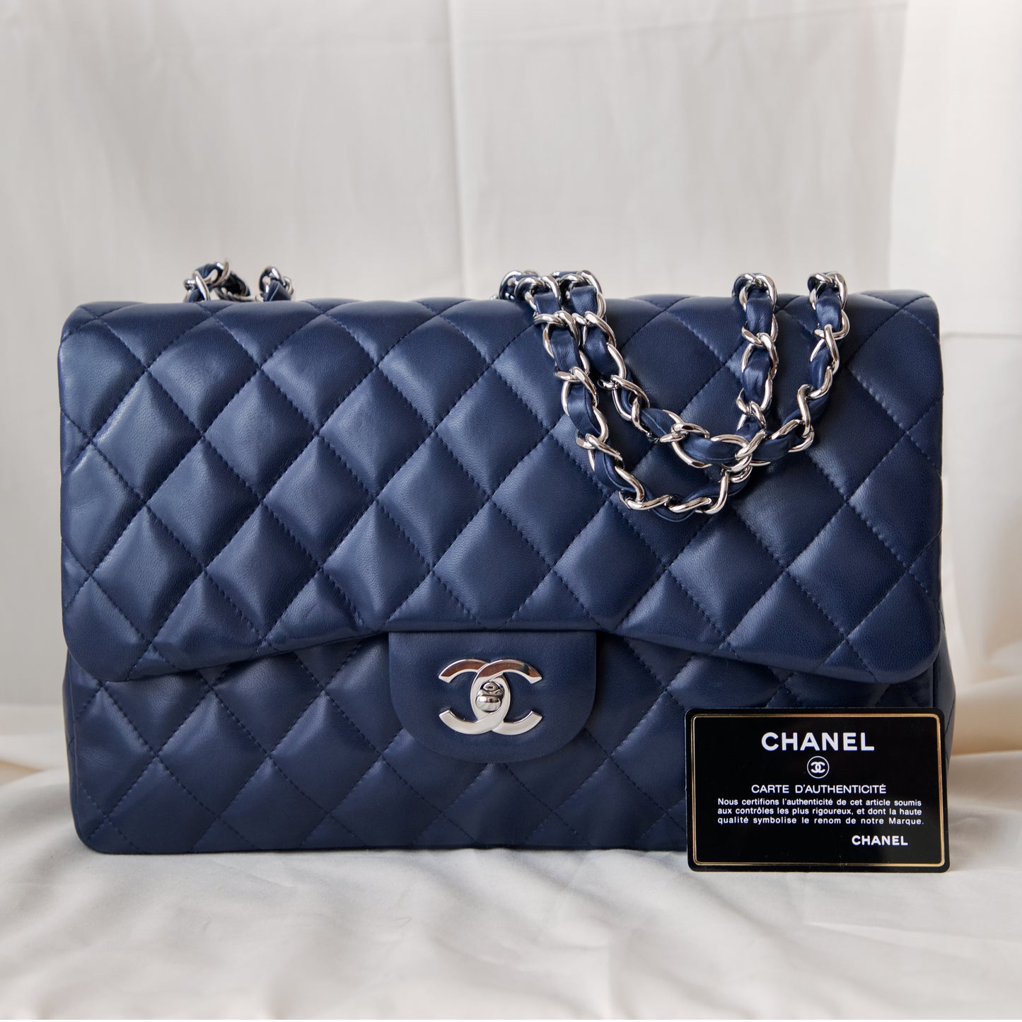 Chanel 2005 Navy Jumbo Lambskin Single Flap 6900.00 Icarus Vintage