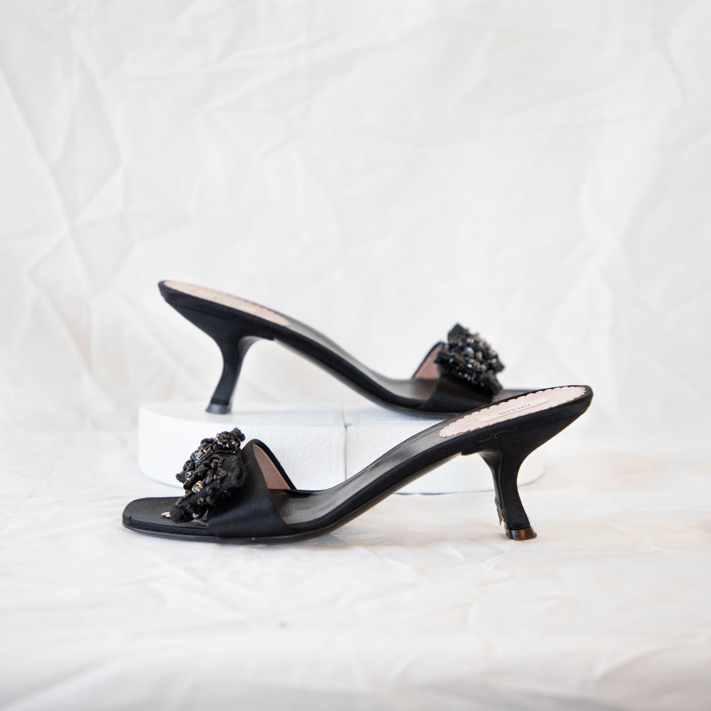 Prada 2000's Black Beaded Kitten Heels Icarus Vintage
