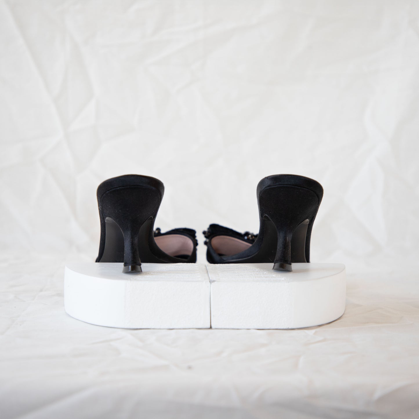 Prada 2000's Black Beaded Kitten Heels Icarus Vintage