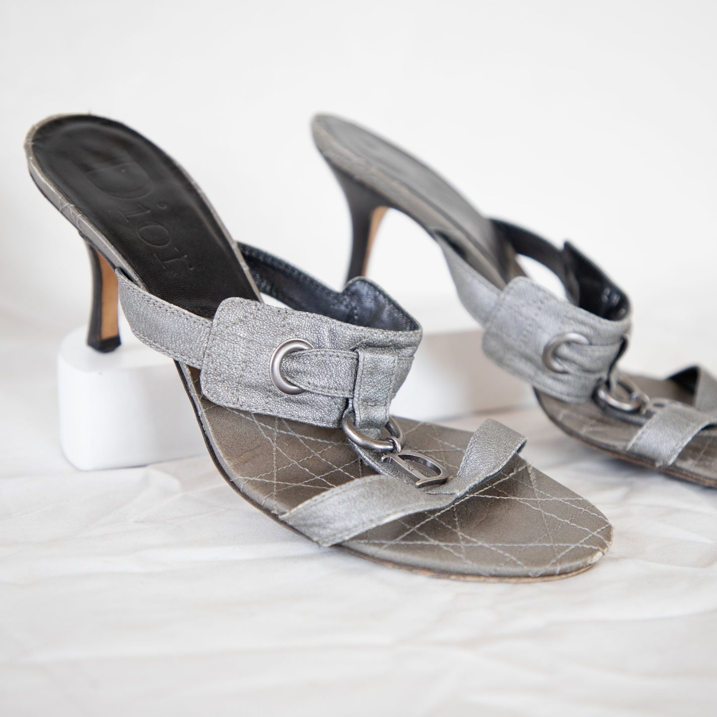 Dior 2000's Silver Cannage Heels Icarus Vintage