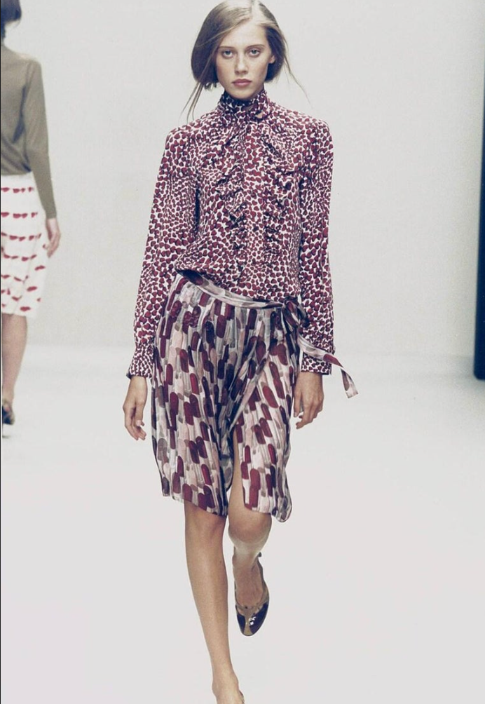 Prada Spring 2000 Runway Heart Print Silk Blouse Icarus Vintage
