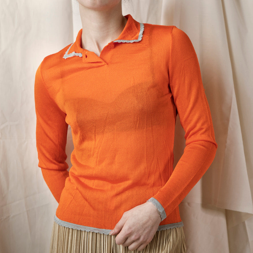 Versace SS 1997 Orange Semi-sheer Knit Top 200.00 Icarus Vintage