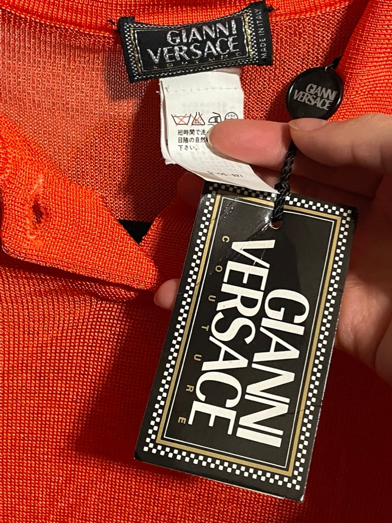 Versace SS 1997 Orange Semi-sheer Knit Top 200.00 Icarus Vintage