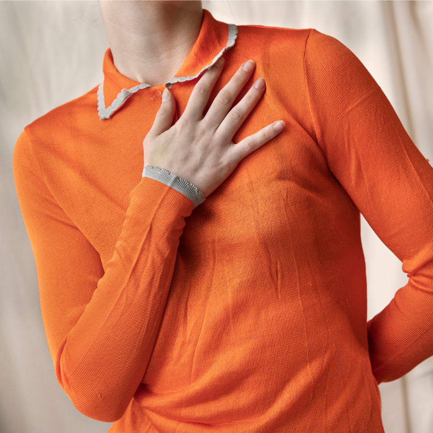 Versace SS 1997 Orange Semi-sheer Knit Top 200.00 Icarus Vintage