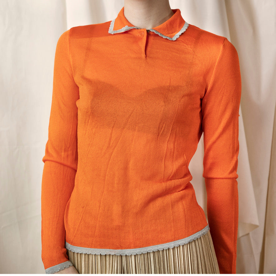 Versace SS 1997 Orange Semi-sheer Knit Top 200.00 Icarus Vintage