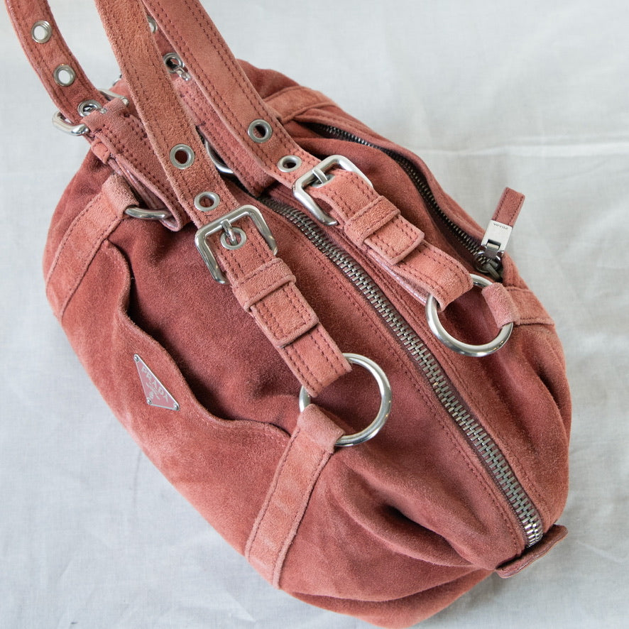 Prada Suede Peach Shoulder Bag  Icarus Vintage
