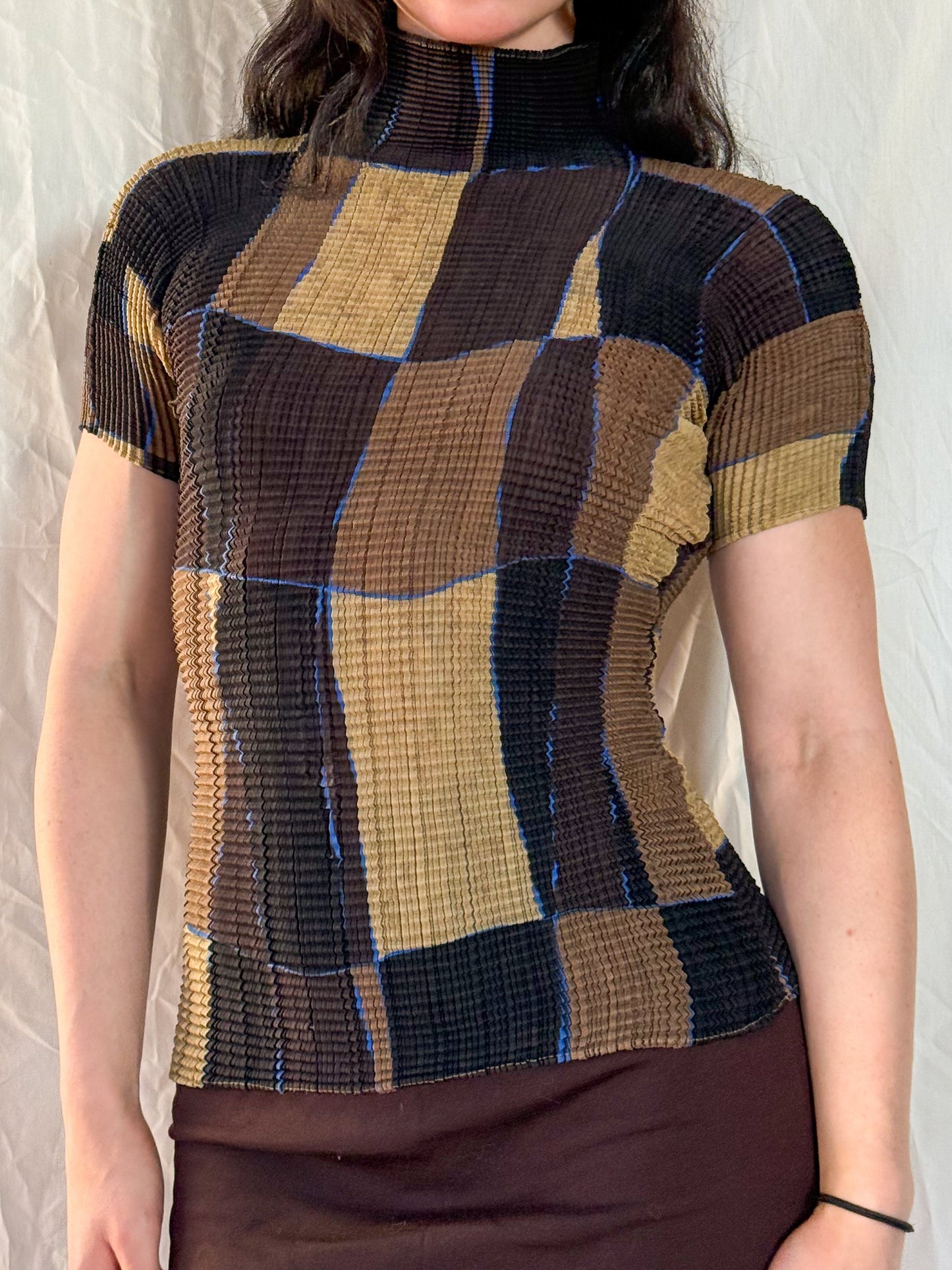 Issey Miyake Pleats Please Brown Abstract Short Sleeve Top  Icarus Vintage