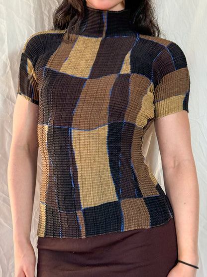 Issey Miyake Pleats Please Brown Abstract Short Sleeve Top  Icarus Vintage