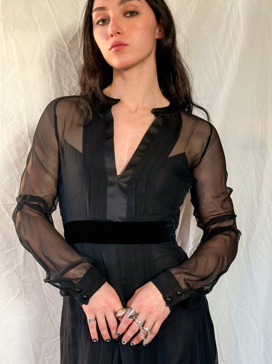 Miu Miu Black Silk Chiffon Dress  Icarus Vintage