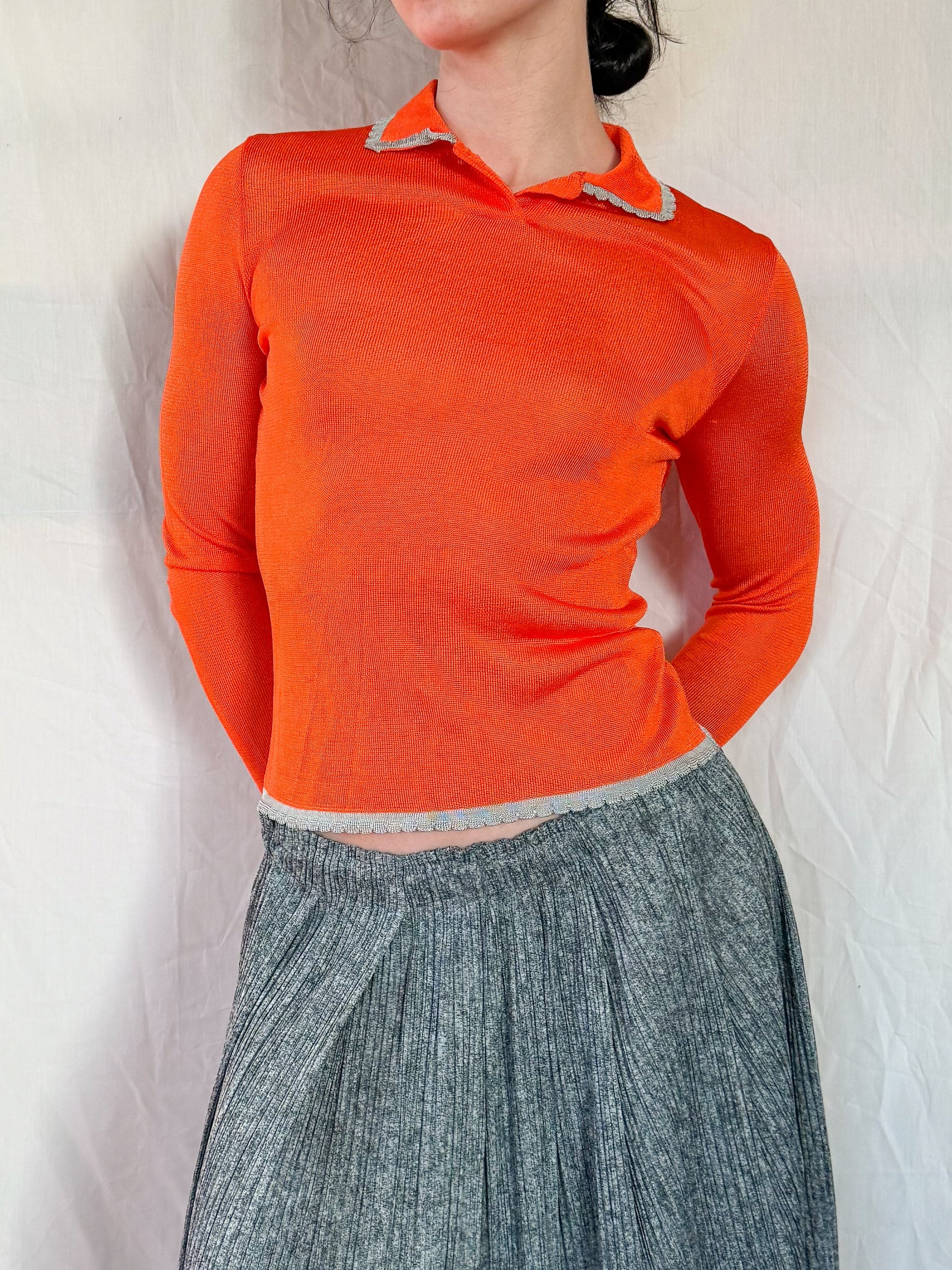 Versace Spring 1997 Orange Semi-sheer Knit Top  Icarus Vintage