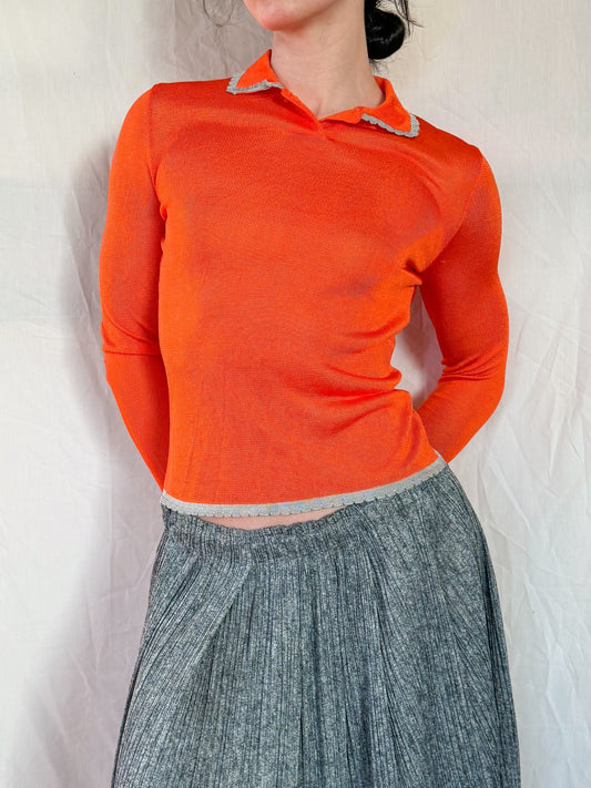 Versace Spring 1997 Orange Semi-sheer Knit Top  Icarus Vintage