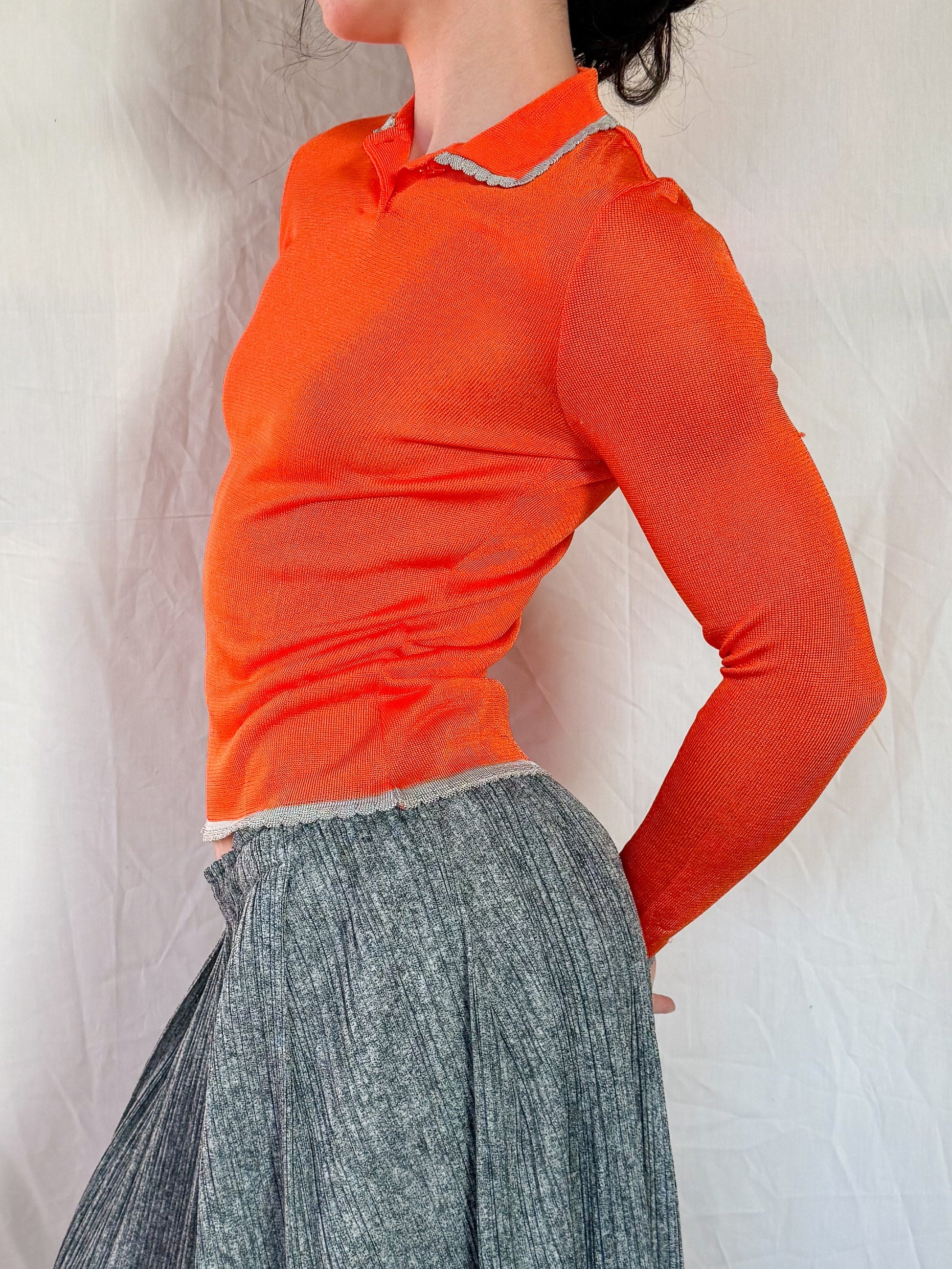 Versace Spring 1997 Orange Semi-sheer Knit Top  Icarus Vintage