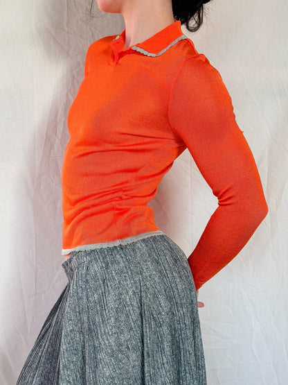 Versace Spring 1997 Orange Semi-sheer Knit Top  Icarus Vintage
