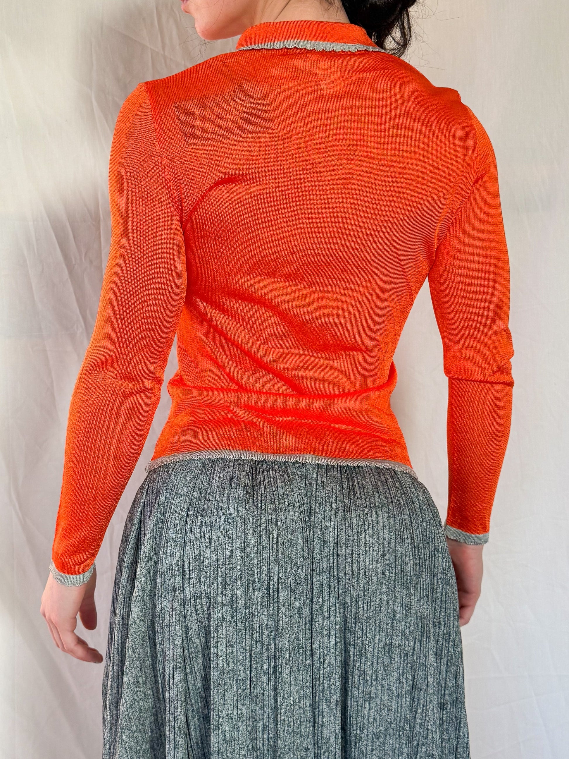 Versace Spring 1997 Orange Semi-sheer Knit Top  Icarus Vintage