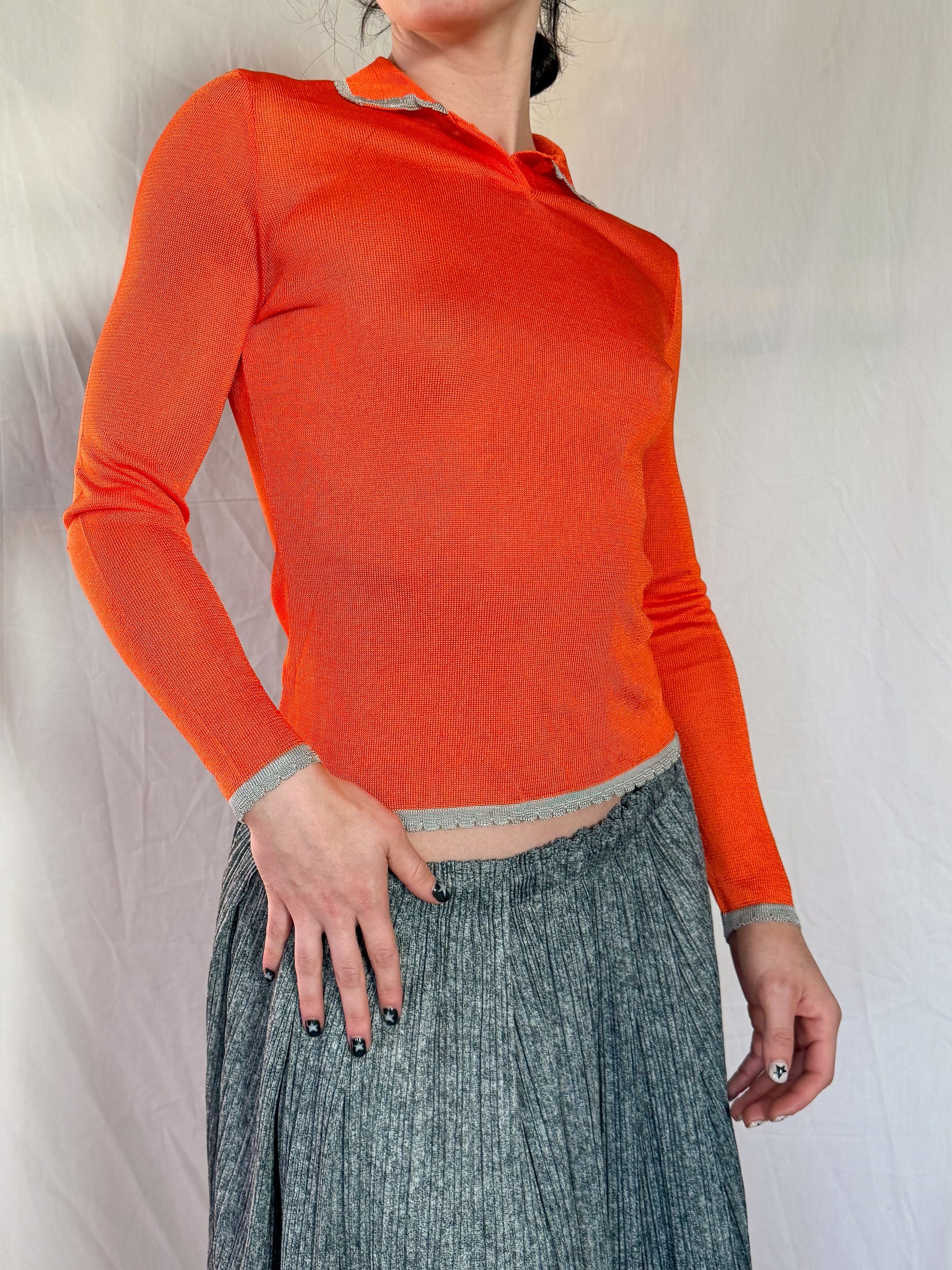 Versace Spring 1997 Orange Semi-sheer Knit Top  Icarus Vintage