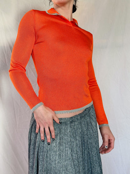 Versace Spring 1997 Orange Semi-sheer Knit Top  Icarus Vintage