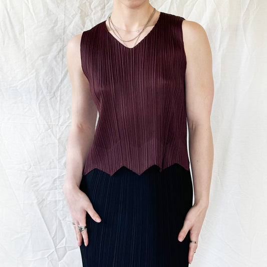 Issey Miyake Pleats Please Brown Zigzag Tank  Icarus Vintage