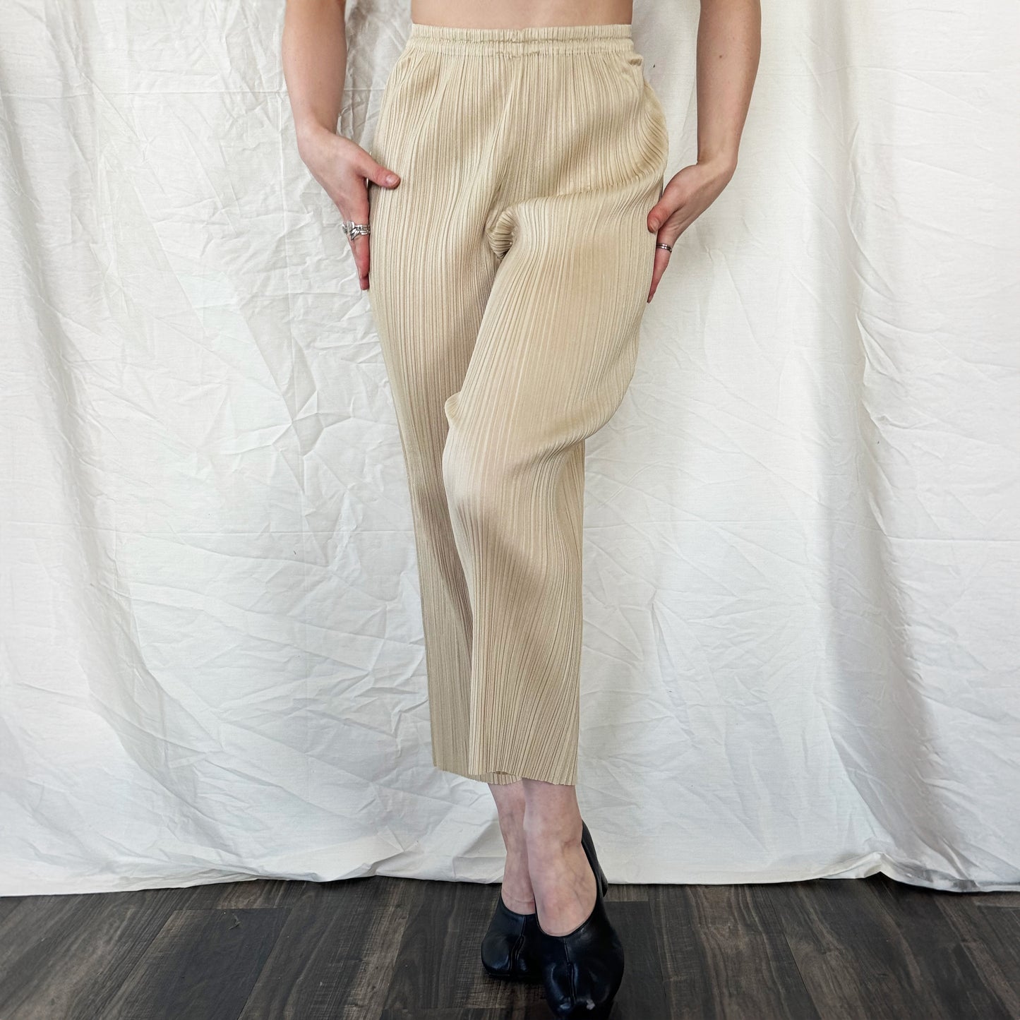 Issey Miyake Pleats Please Tan Cropped Trousers  Icarus Vintage