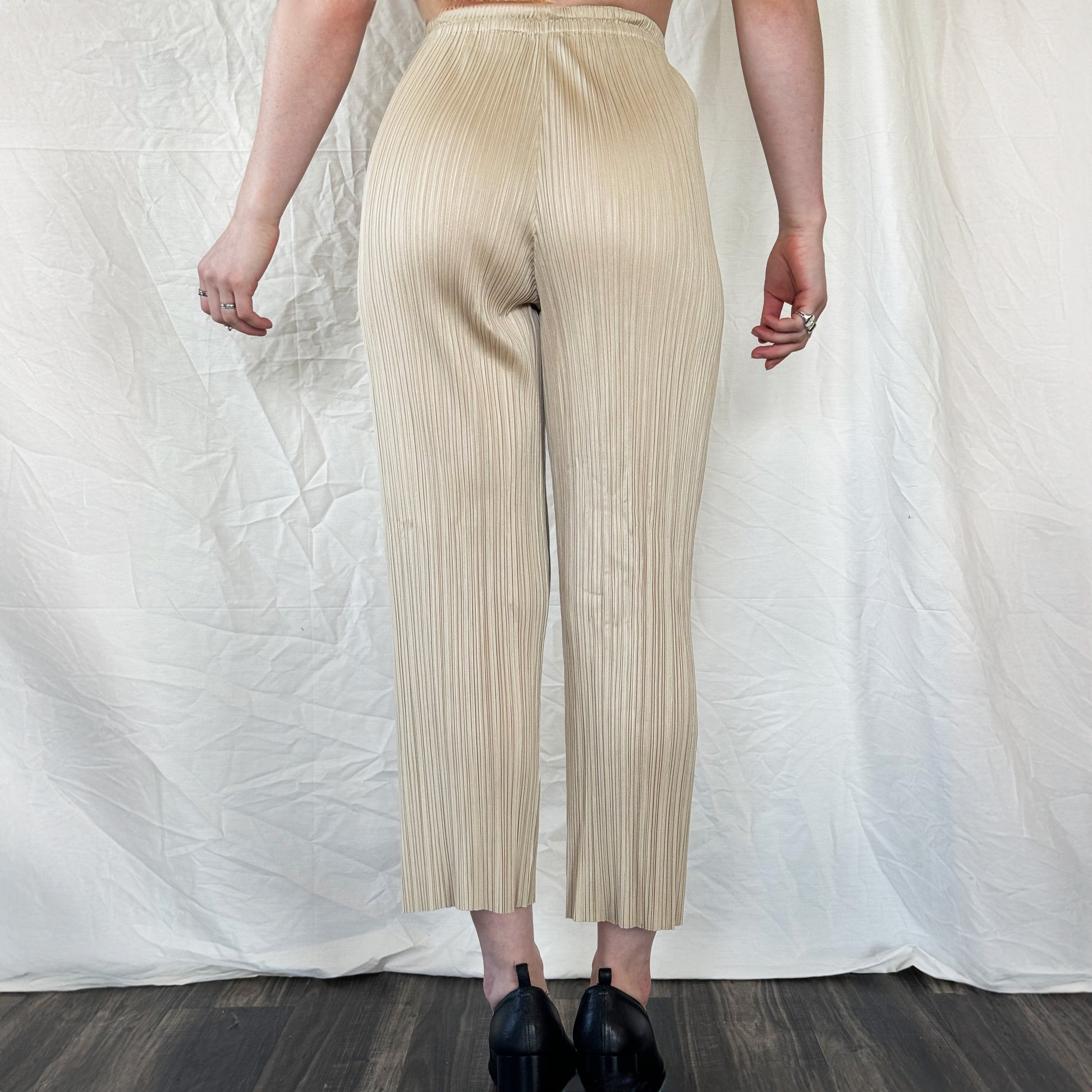 Issey Miyake Pleats Please Tan Cropped Trousers  Icarus Vintage