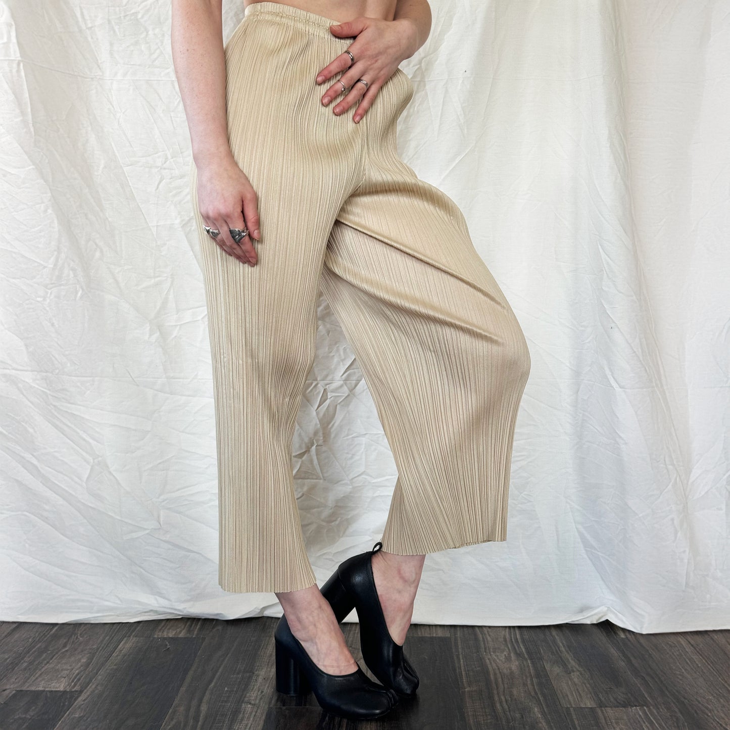 Issey Miyake Pleats Please Tan Cropped Trousers  Icarus Vintage